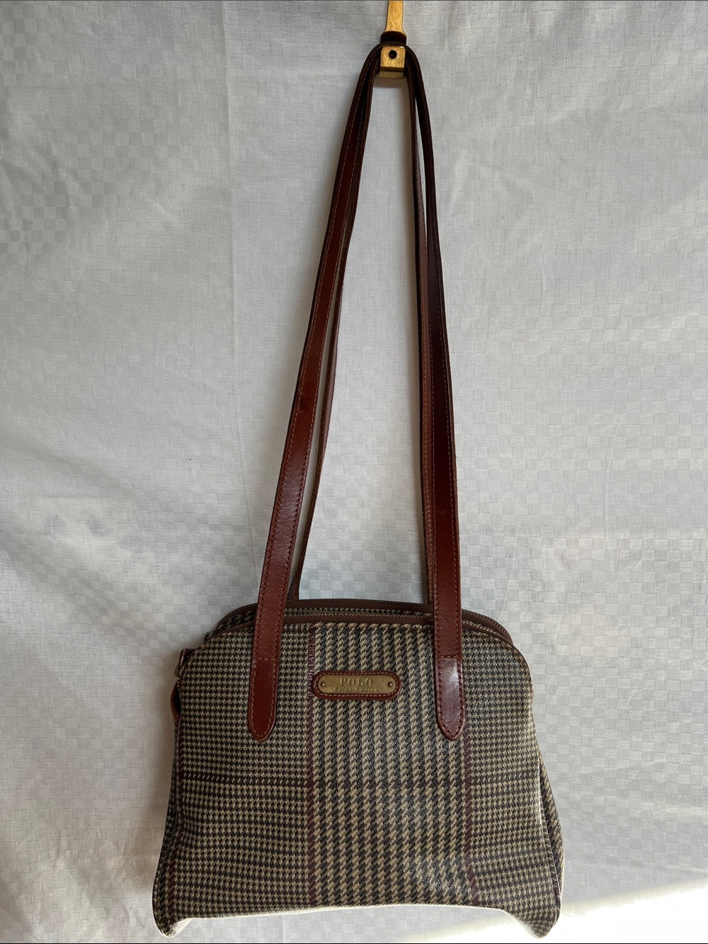 Vintage Polo by Ralph Lauren Brown Houndstooth Shoulder Bag